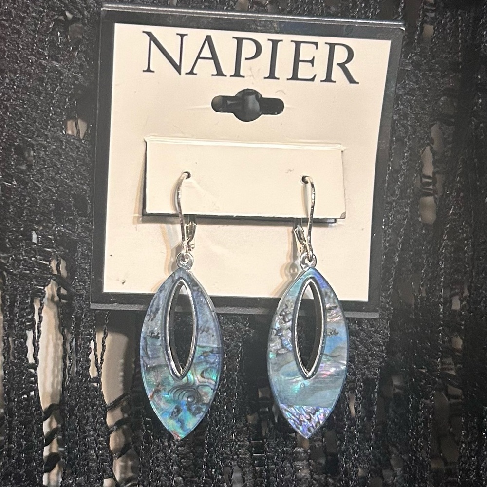 Napier Iridescent Blue and Silver Earrings - Transparent when held to the light
